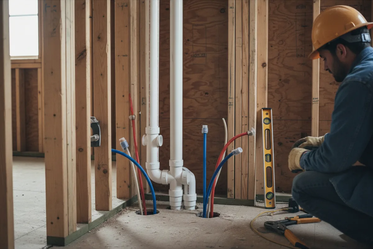 Drain and supply rough-in during Sump Pump Repair in Bridgewater